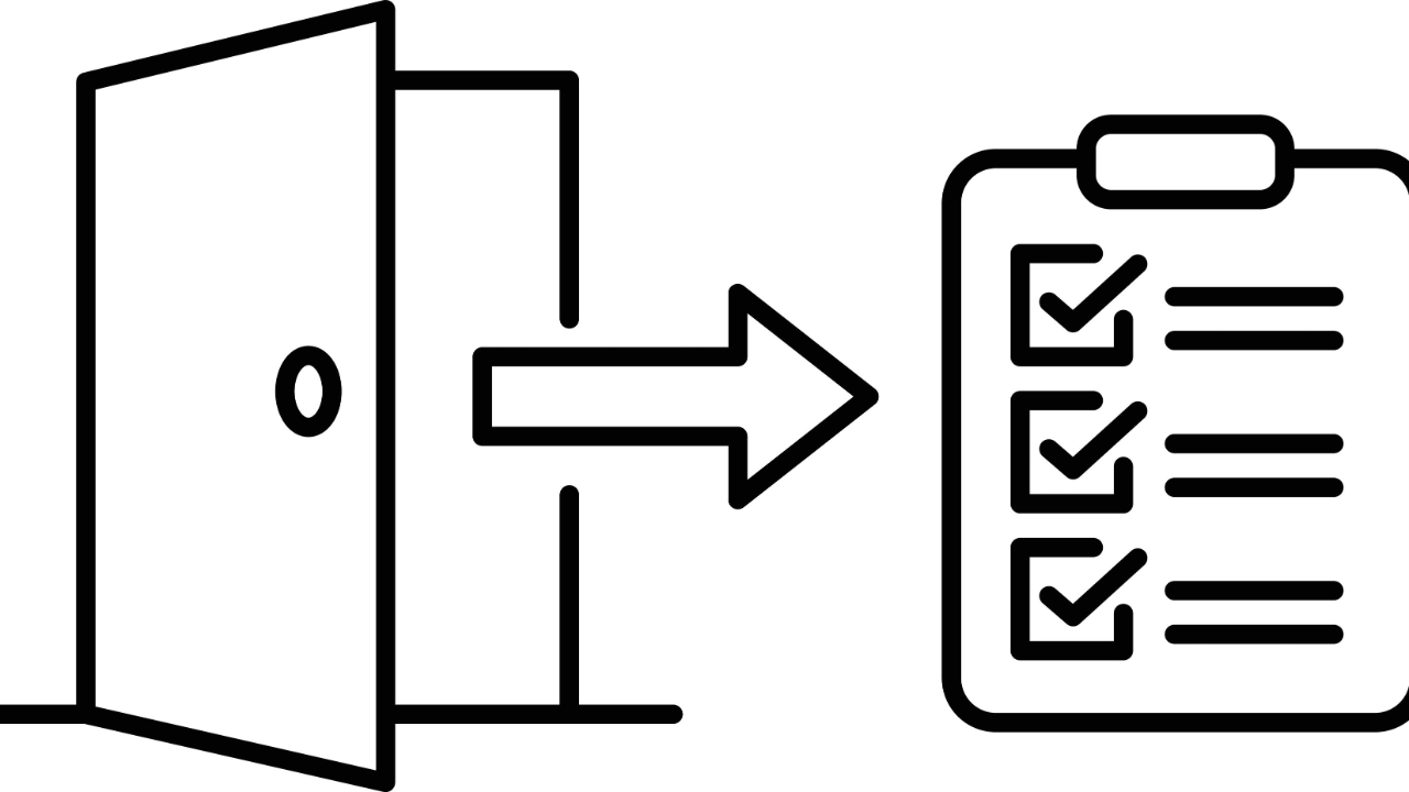 An open door with an arrow pointing to a checklist.