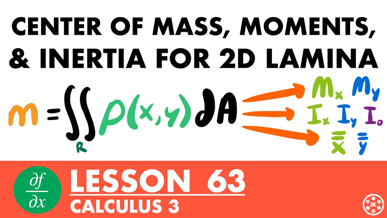 Calculus 3 Lesson 63: Center of Mass, Moments, & Inertia for 2D Lamina