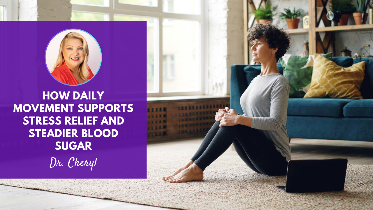 Professional woman walking outdoors to support blood sugar balance and stress relief