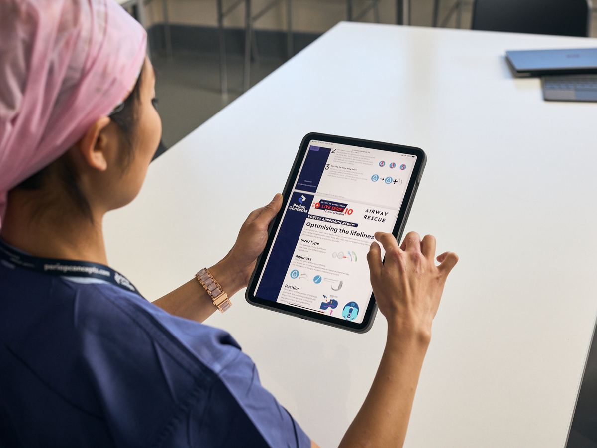 Nurse studying an Airway Rescue module on a tablet