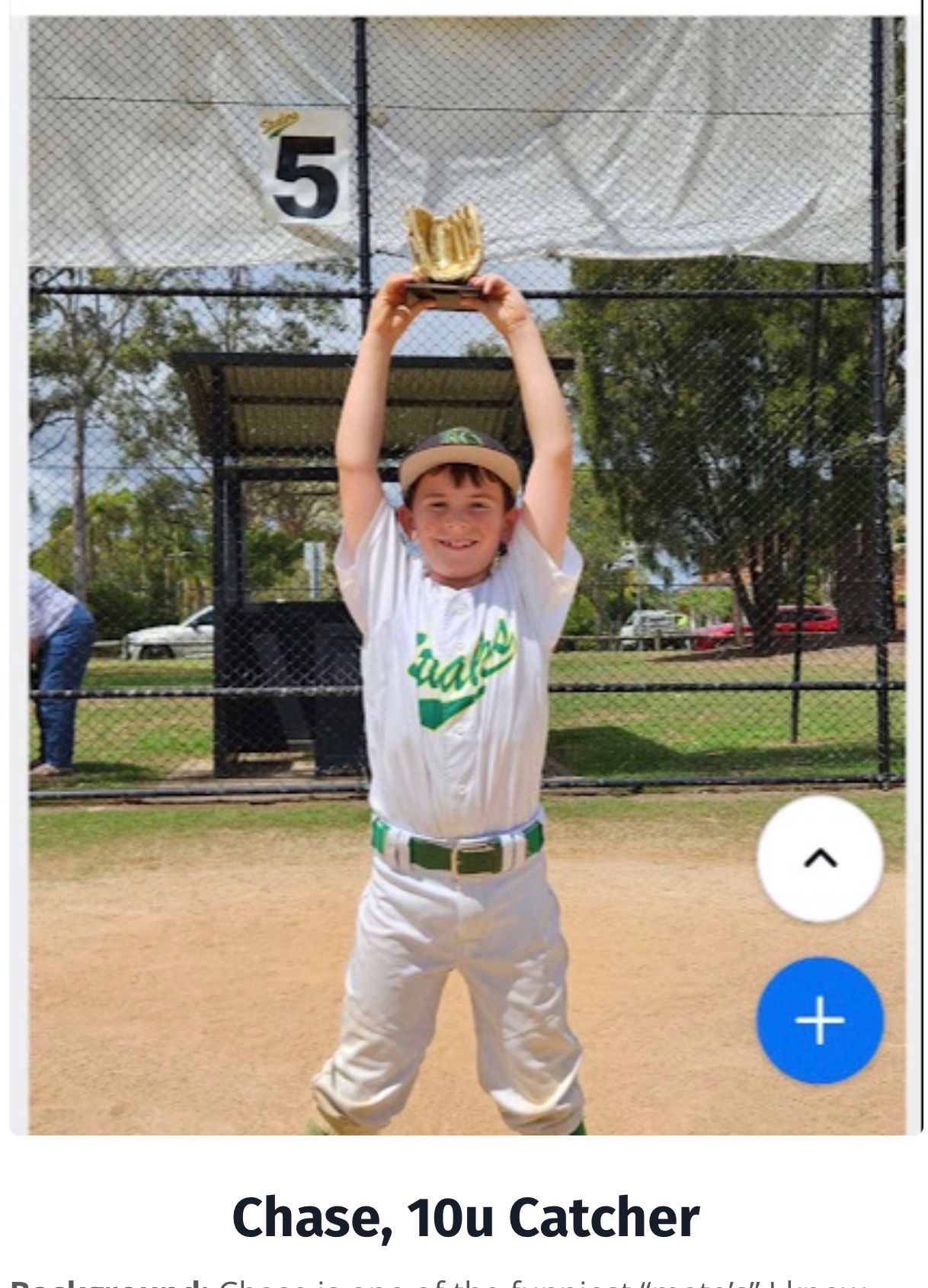 Chase with his Golden Glove trophy