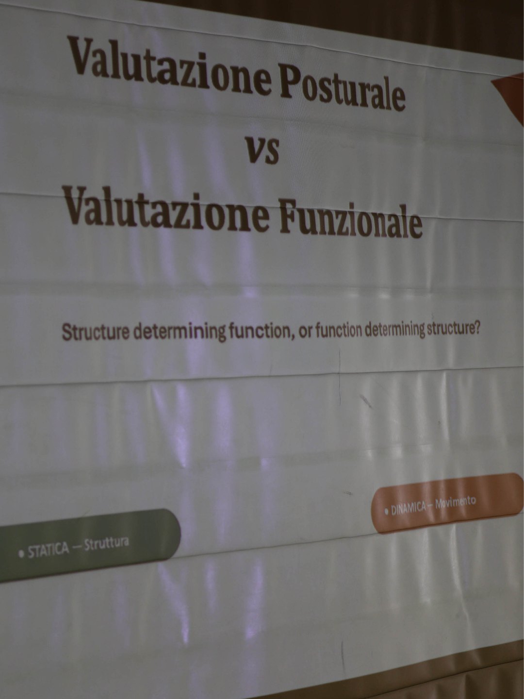 Slide Valutazione posturale vs valutazione funzionale proiettata durante lo Speed Festival