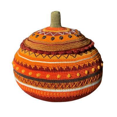 Party Pumpkin, a stripy orange crochet pumpkin