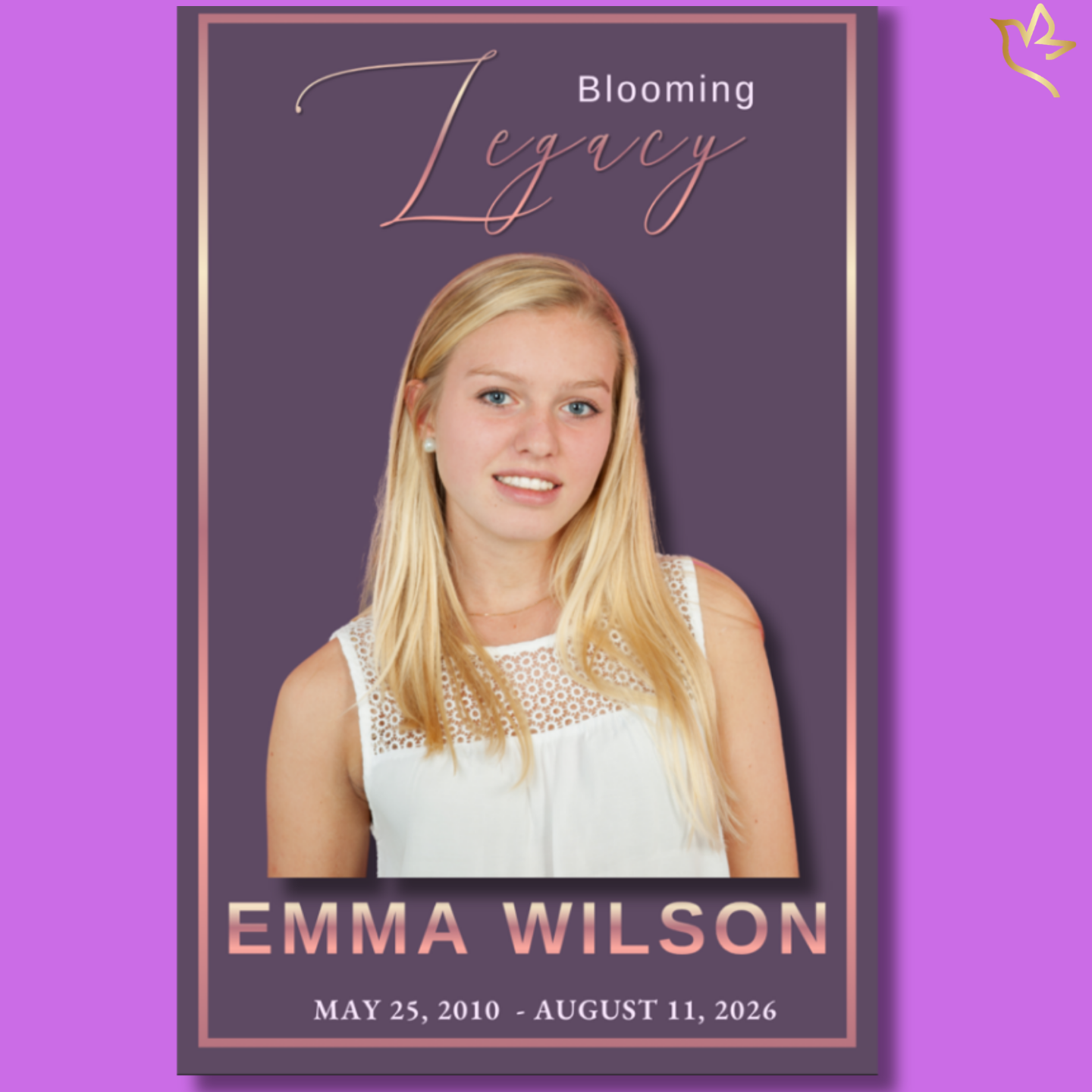 Blooming Legacy funeral program template featuring a beautiful blush pink floral memorial design with soft watercolor blooms, elegant script typography, feminine garden-inspired accents, and a timeless portrait layout created to celebrate the love, grace, kindness, and enduring legacy of a beloved woman.