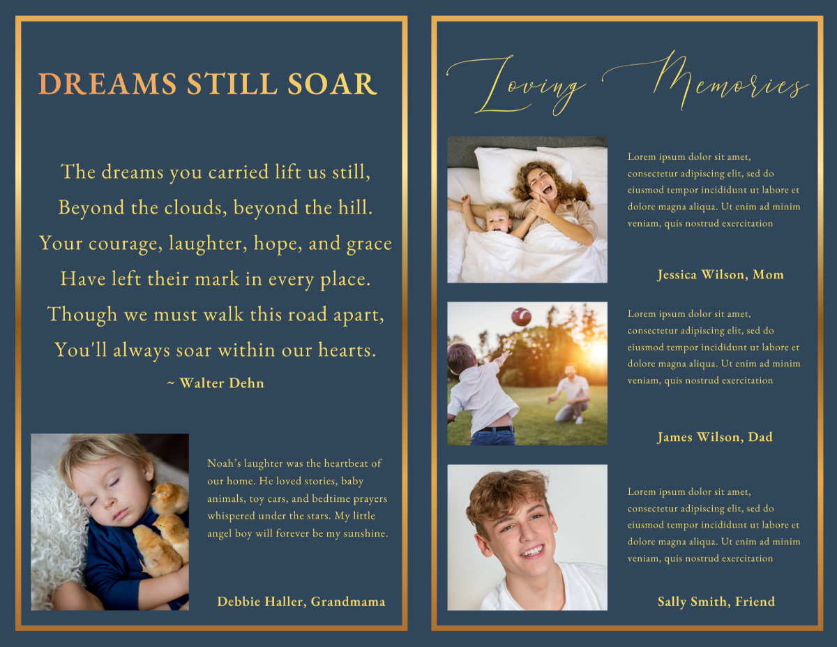 Inspiring Legacy memorial poem and loving memories pages featuring heartfelt family messages, treasured photographs, personal reflections, meaningful tributes, and inspiring memories celebrating the life of a cherished teenage boy.
