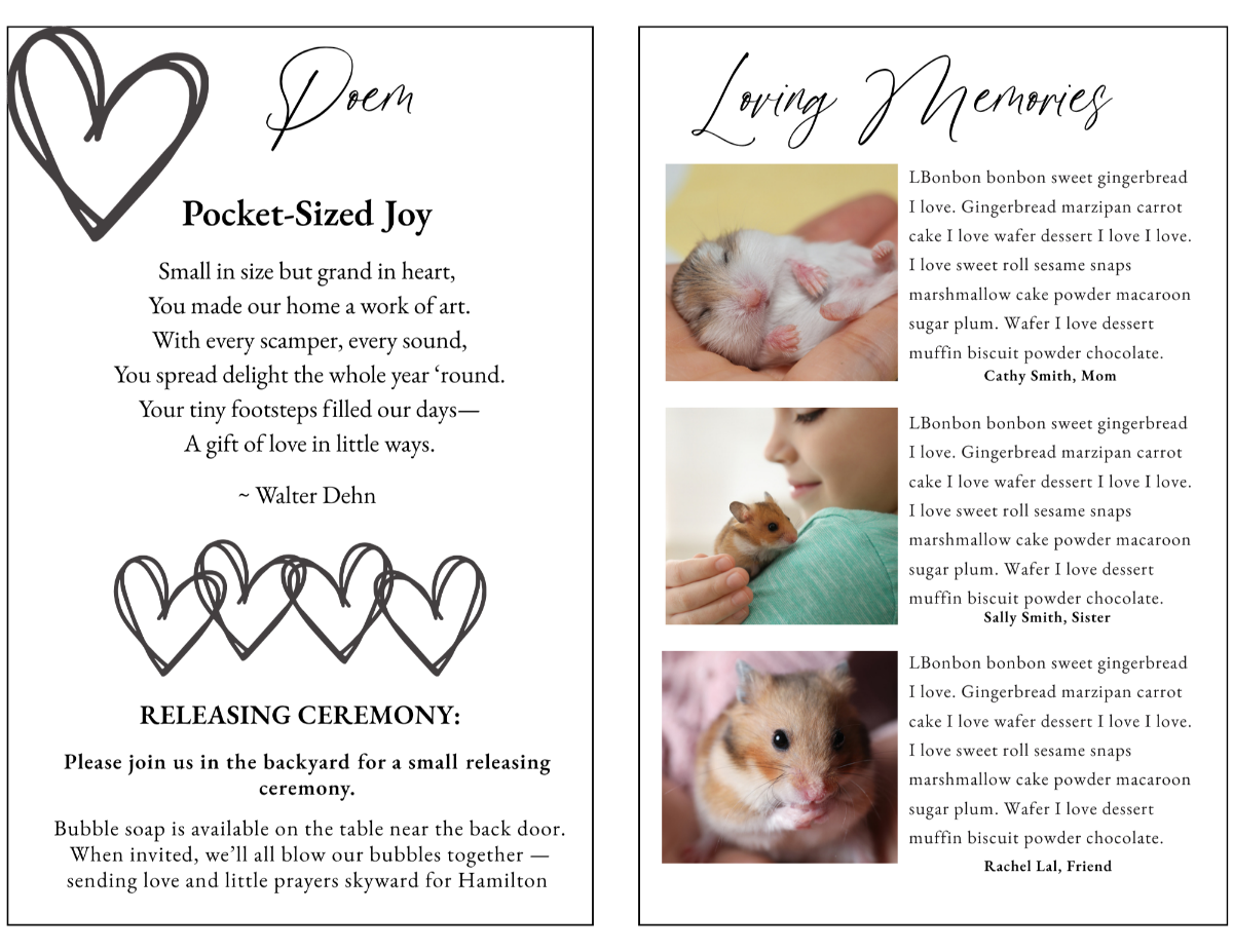 Simply Loved memorial poem and loving memories pages featuring heartfelt pet remembrance poetry, family tributes, treasured photographs, and personal reflections honoring a cherished companion animal.