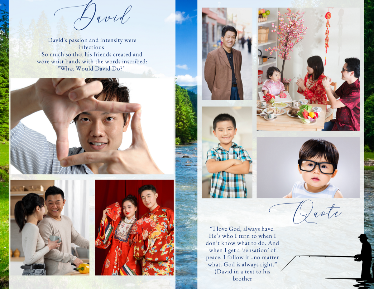 Photo collage and quote pages featuring fishing and outdoor memories