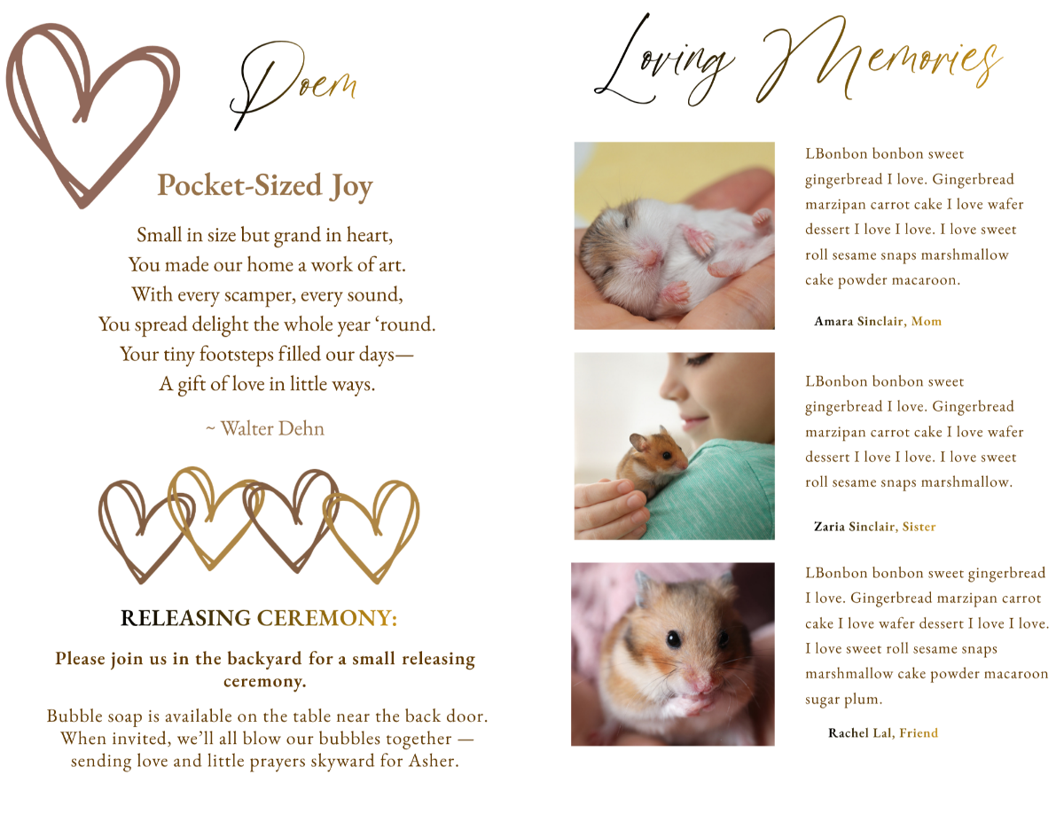 Poem and memorial pages featuring light neutral tones, heartfelt typography, and soft decorative accents for sharing loving memories.