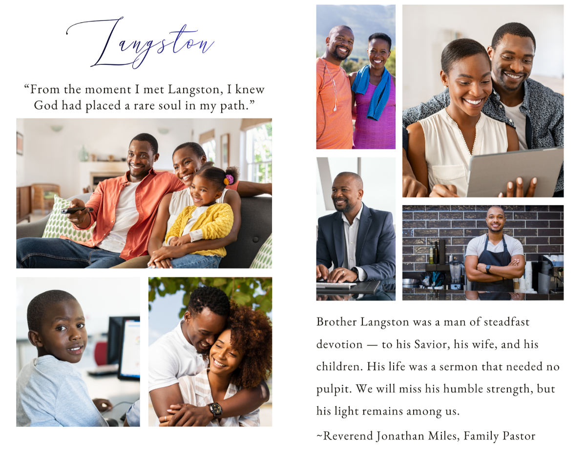 Photo collage and loving memories pages preserving meaningful family moments, cherished relationships, and the enduring legacy of a beloved man.