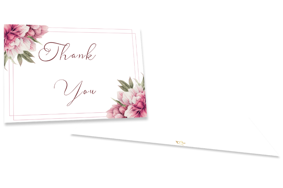 Faith & Hope funeral thank you card template featuring soft blue roses, ivory flowers, elegant gray script typography, delicate gold border accents, watercolor floral artwork, and a folded 3.5 x 5 memorial thank you card design editable in Canva.