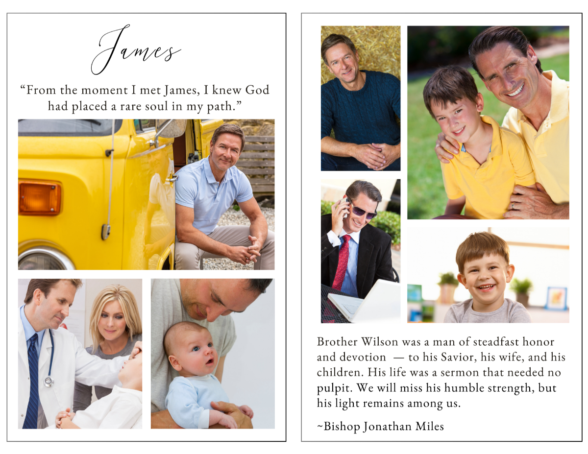 Full photo collage layout for sharing memories of the loved one, bordered with Stars and Stripes patriotic elements.