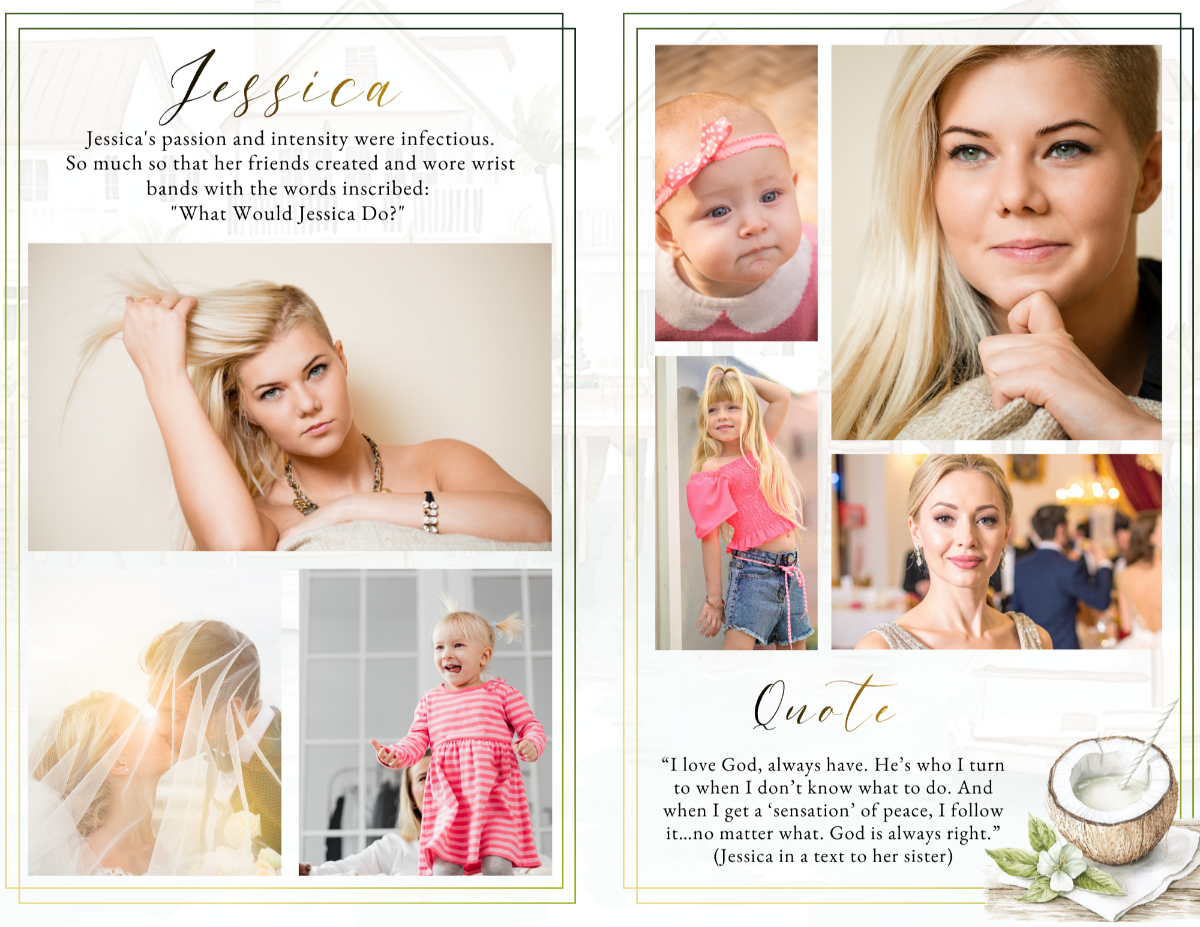 Coastal Serenity photo collage pages featuring treasured family moments, joyful milestones, lifelong friendships, quiet beachside memories, faith-filled experiences, and the beautiful memories that continue to bring comfort like the gentle rhythm of the sea.