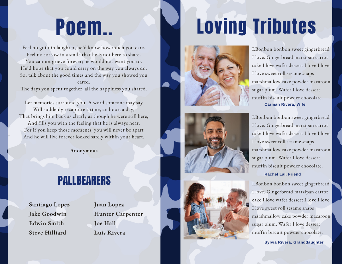 Poem and tribute pages from the US Navy memorial program with elegant serif headings.