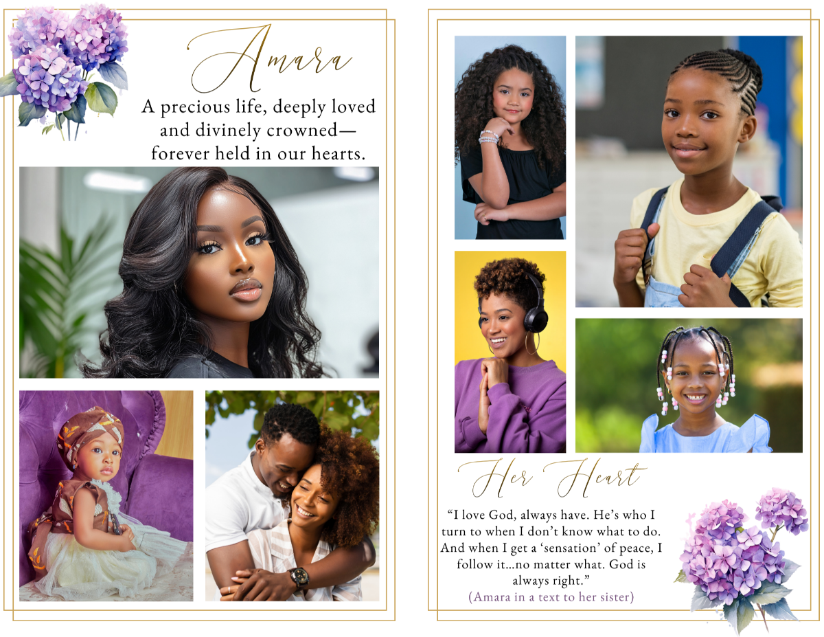 Photo collage and remembrance pages celebrating meaningful moments with family, faith, friendship, and the lasting love of a deeply cherished woman.