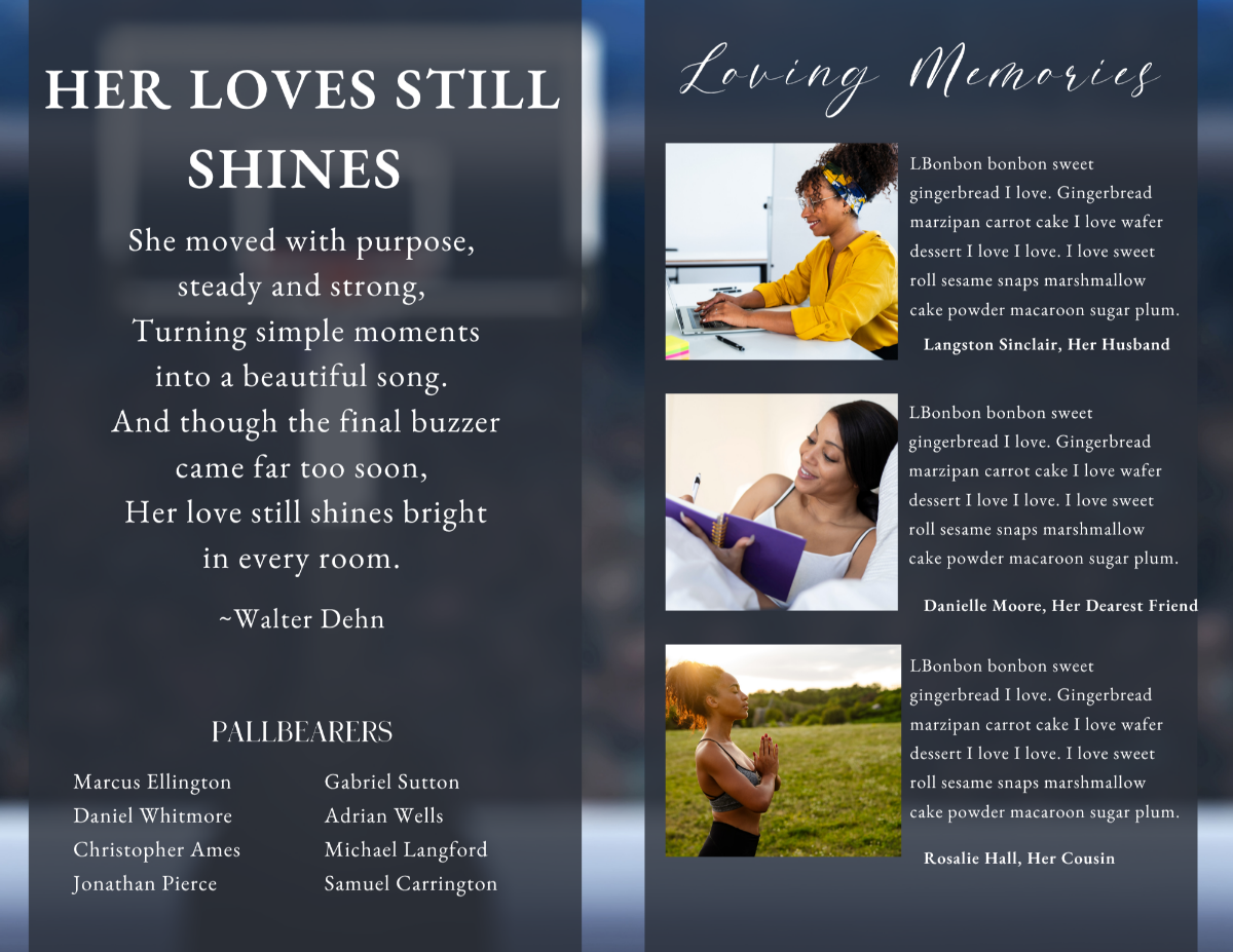 Memorial pages featuring a heartfelt poem, family tributes, and treasured photos celebrating strength, faith, perseverance, and enduring love.