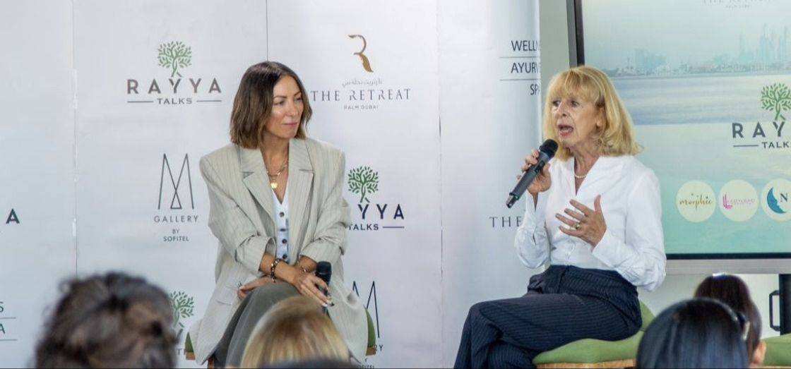 Julie Mallon speaking at a Rayya Talks wellbeing panel in Dubai