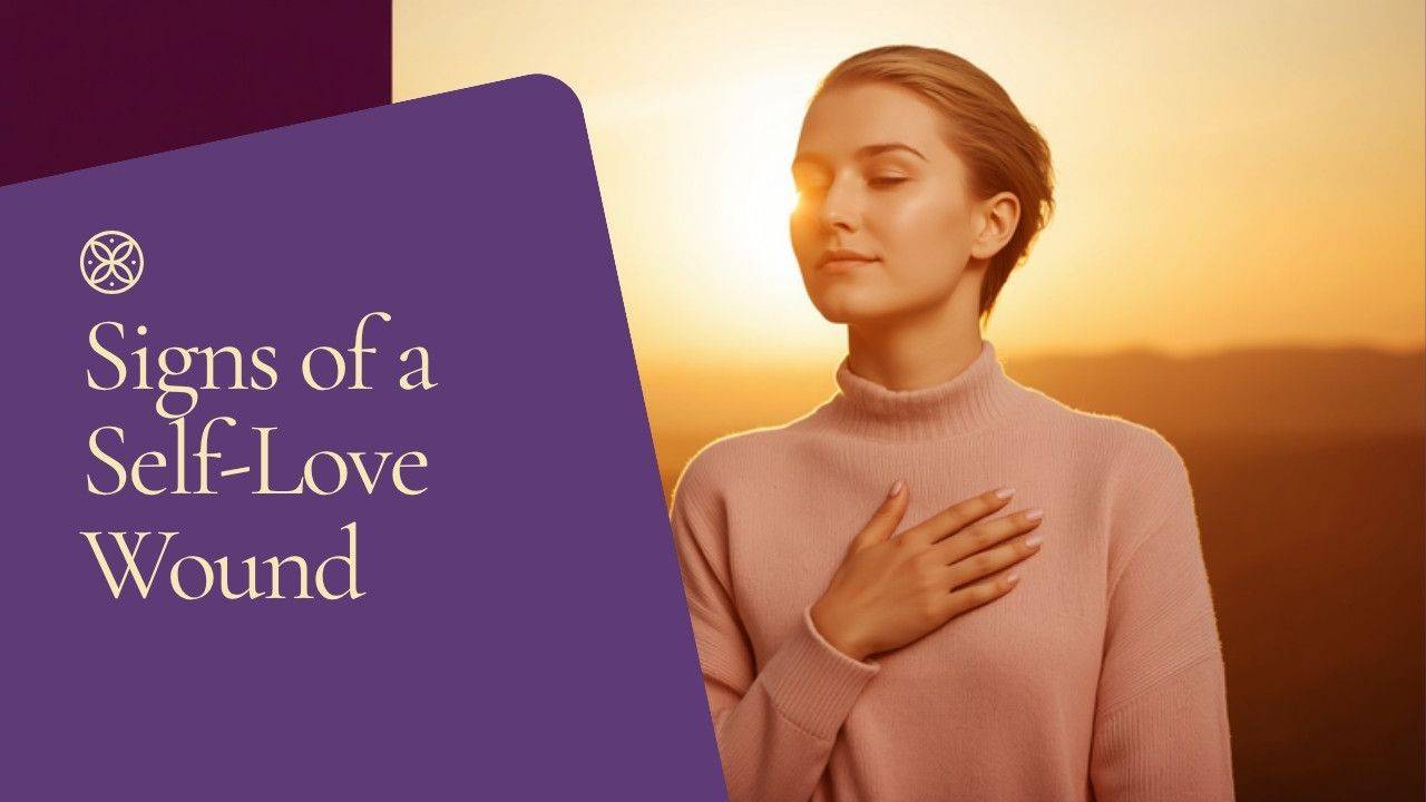 Woman with her hand on her heart at sunset, Signs of a Self-Love Wound