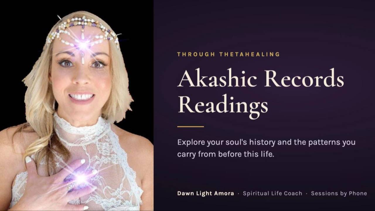 Dawn Light Amora, Spiritual Life Coach, in a crystal headdress with her hand on her heart