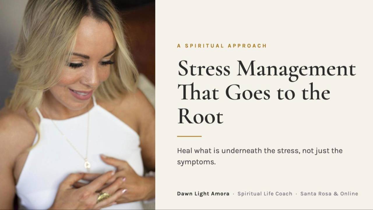 Dawn Light Amora, Spiritual Life Coach in Santa Rosa, with hands resting on her heart