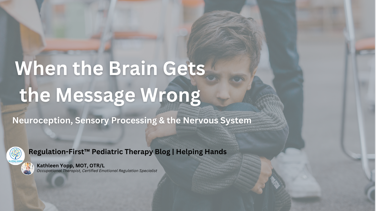 Child sitting with knees drawn up, illustrating a nervous system response to overwhelming sensory information.
