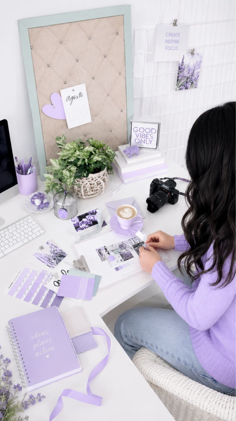 Image of woman at colorful desk