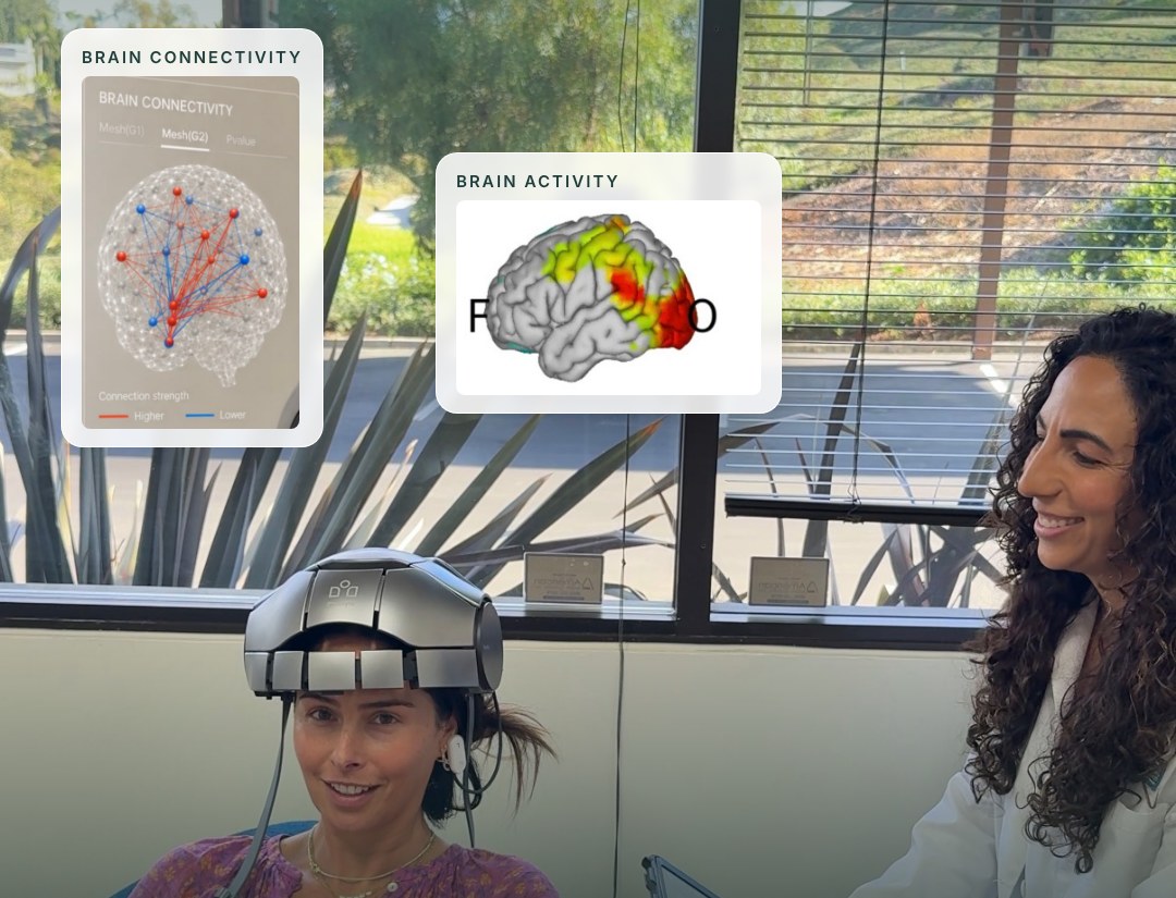Dr. Helen Porat with a client during a QEEG brain map in her Mission Viejo office