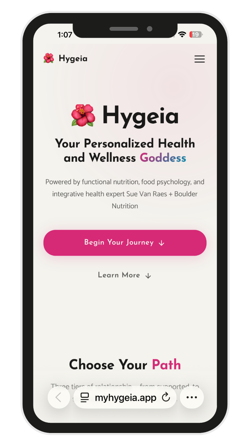 Choose your guide — the Hygeia app home screen