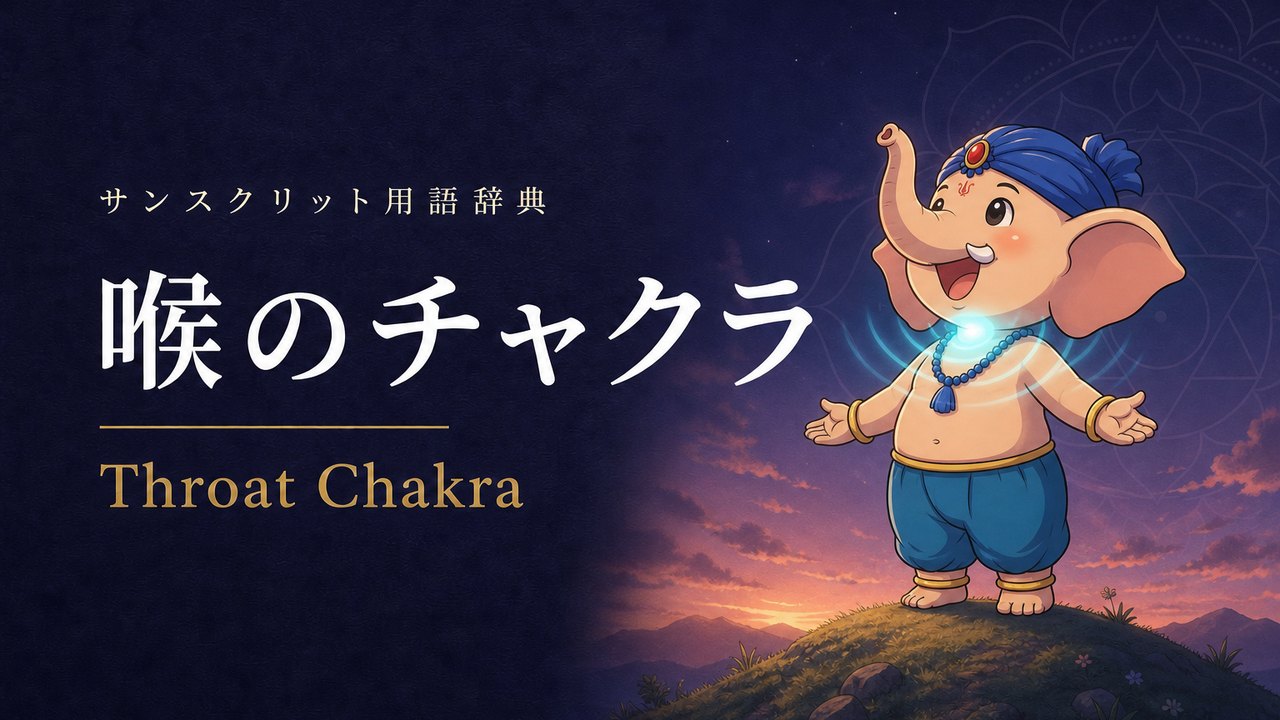 喉のチャクラ (Throat Chakra) の意味を表すイラスト (サンスクリット用語辞典)