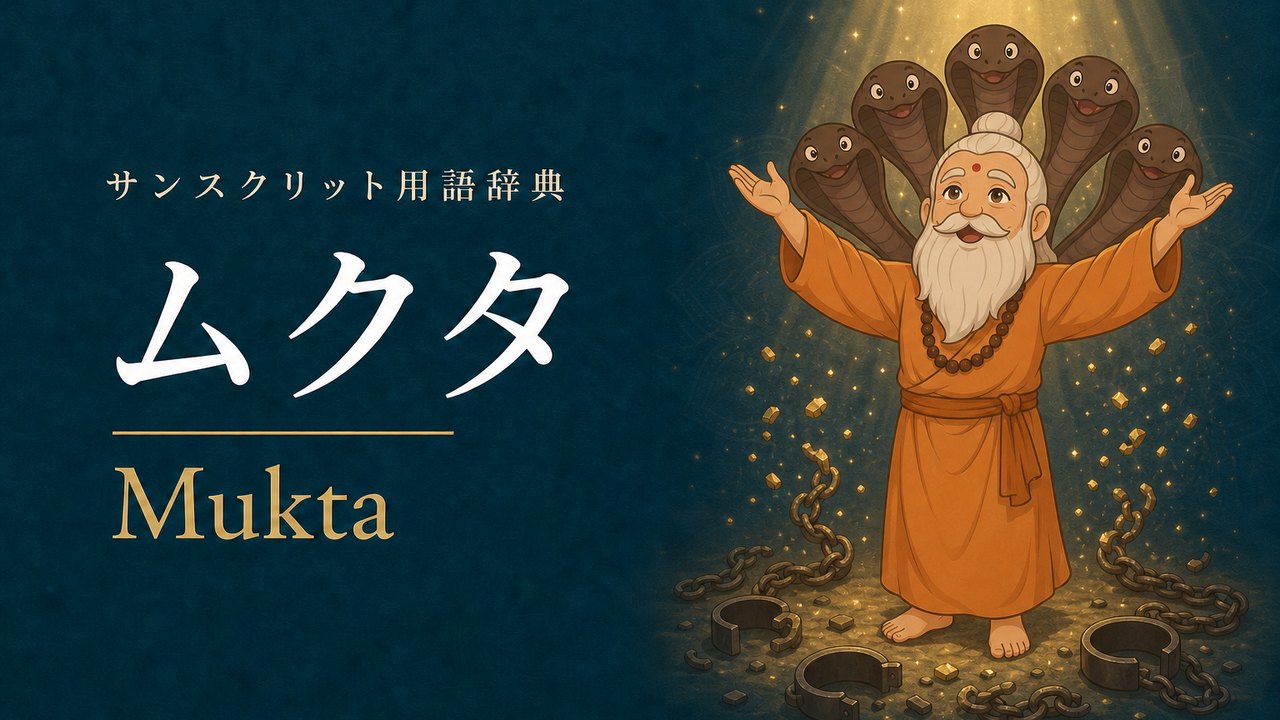 ムクタ (Mukta・解放された) の意味を表すイラスト (サンスクリット用語辞典)