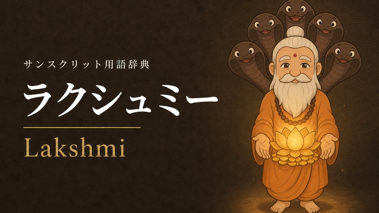 ラクシュミー (Lakshmi) の意味を表すイラスト (サンスクリット用語辞典)