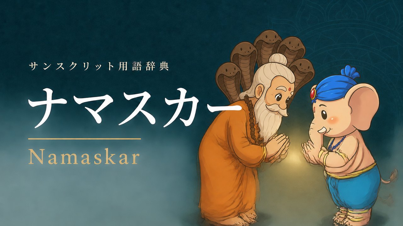 ナマスカー (Namaskar) の意味を表すイラスト (サンスクリット用語辞典)