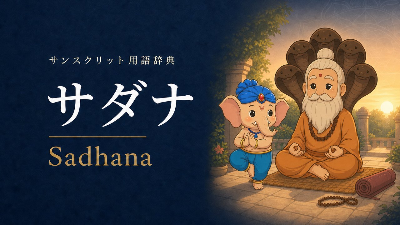 サーダナ (Sadhana) の意味を表すイラスト (サンスクリット用語辞典)
