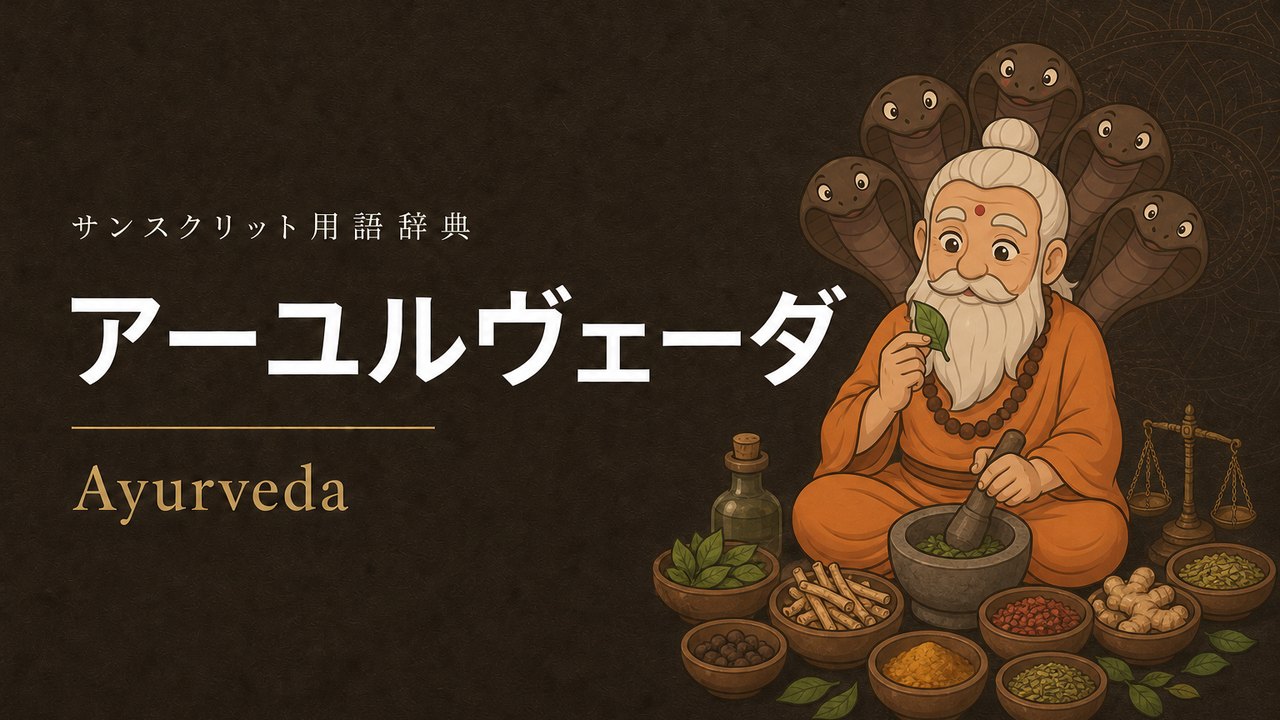 アーユルヴェーダ (Ayurveda・人生・寿命) の意味を表すイラスト (サンスクリット用語辞典)