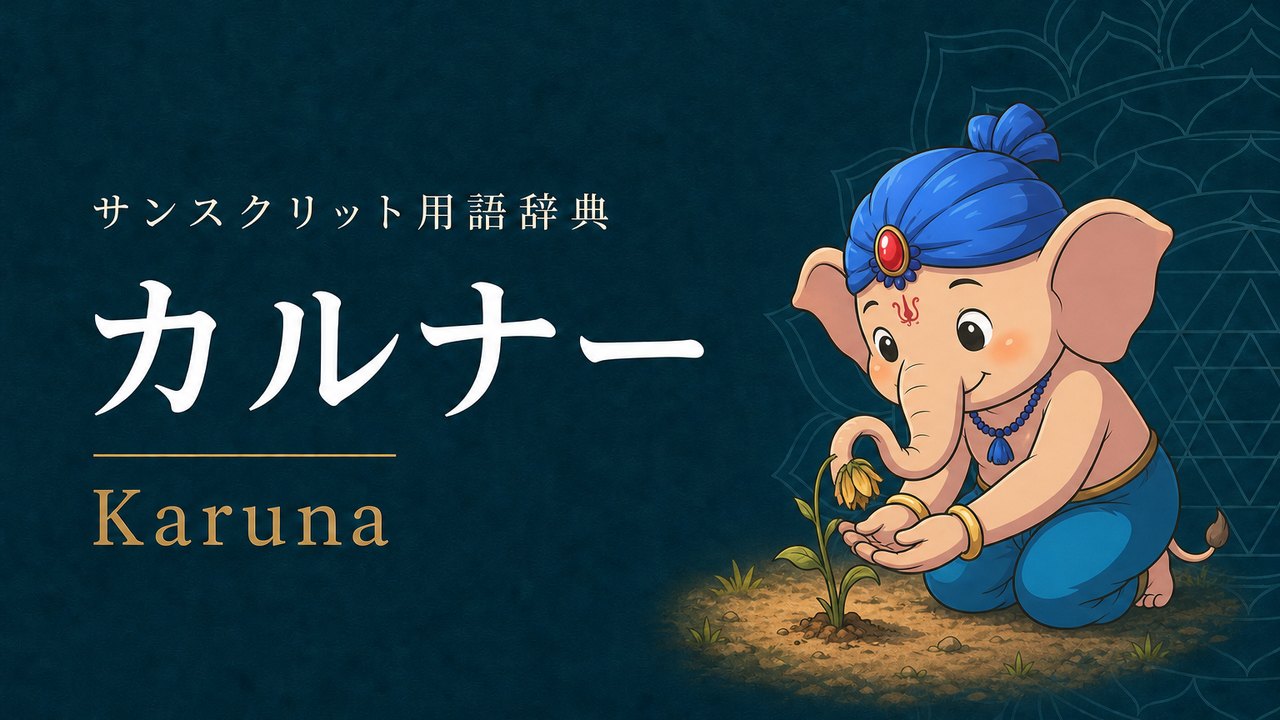 カルナー (Karuna・慈悲) の意味を表すイラスト (サンスクリット用語辞典)