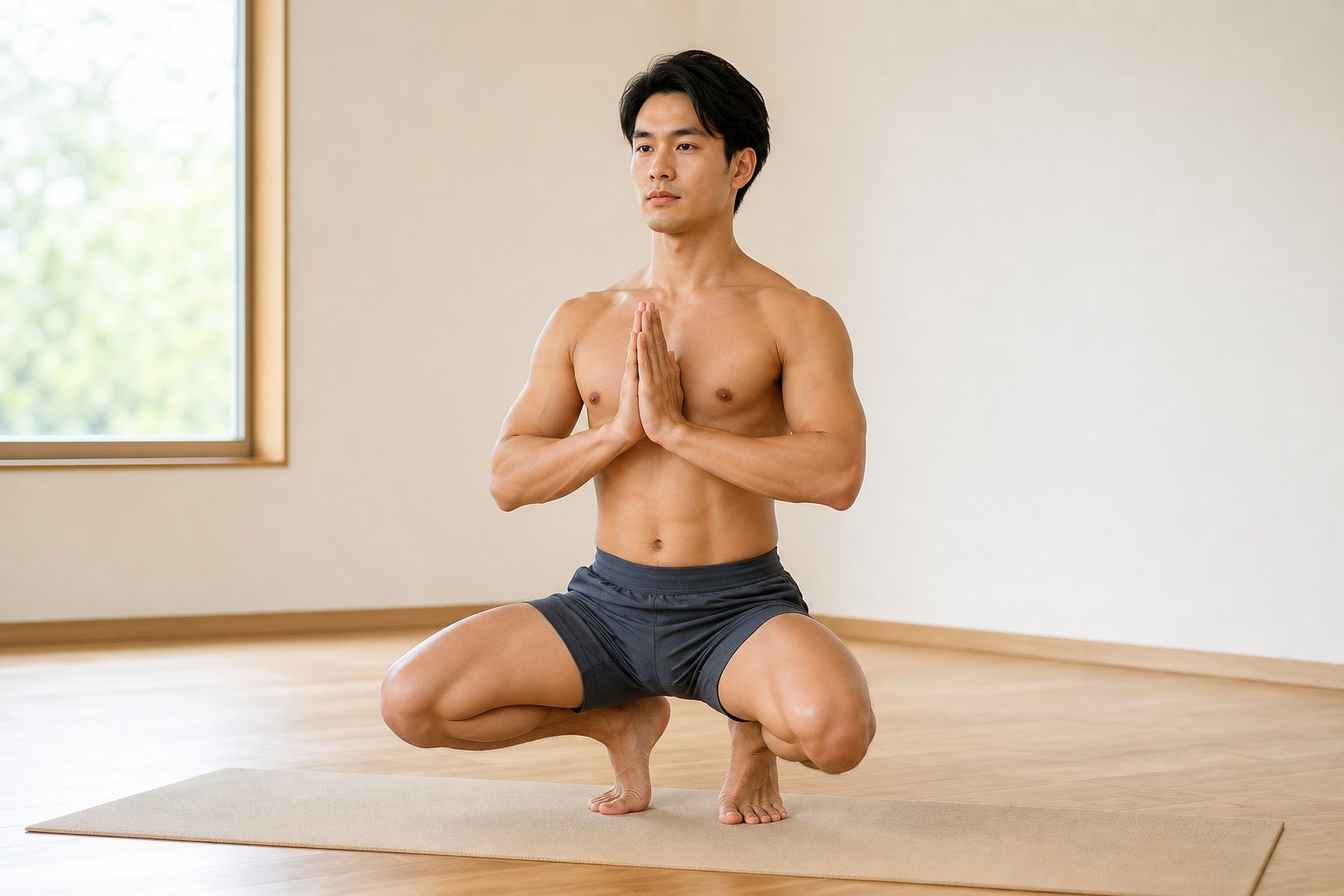 つま先立ちのポーズ (プラパーダーサナ) の完成形 (男性)