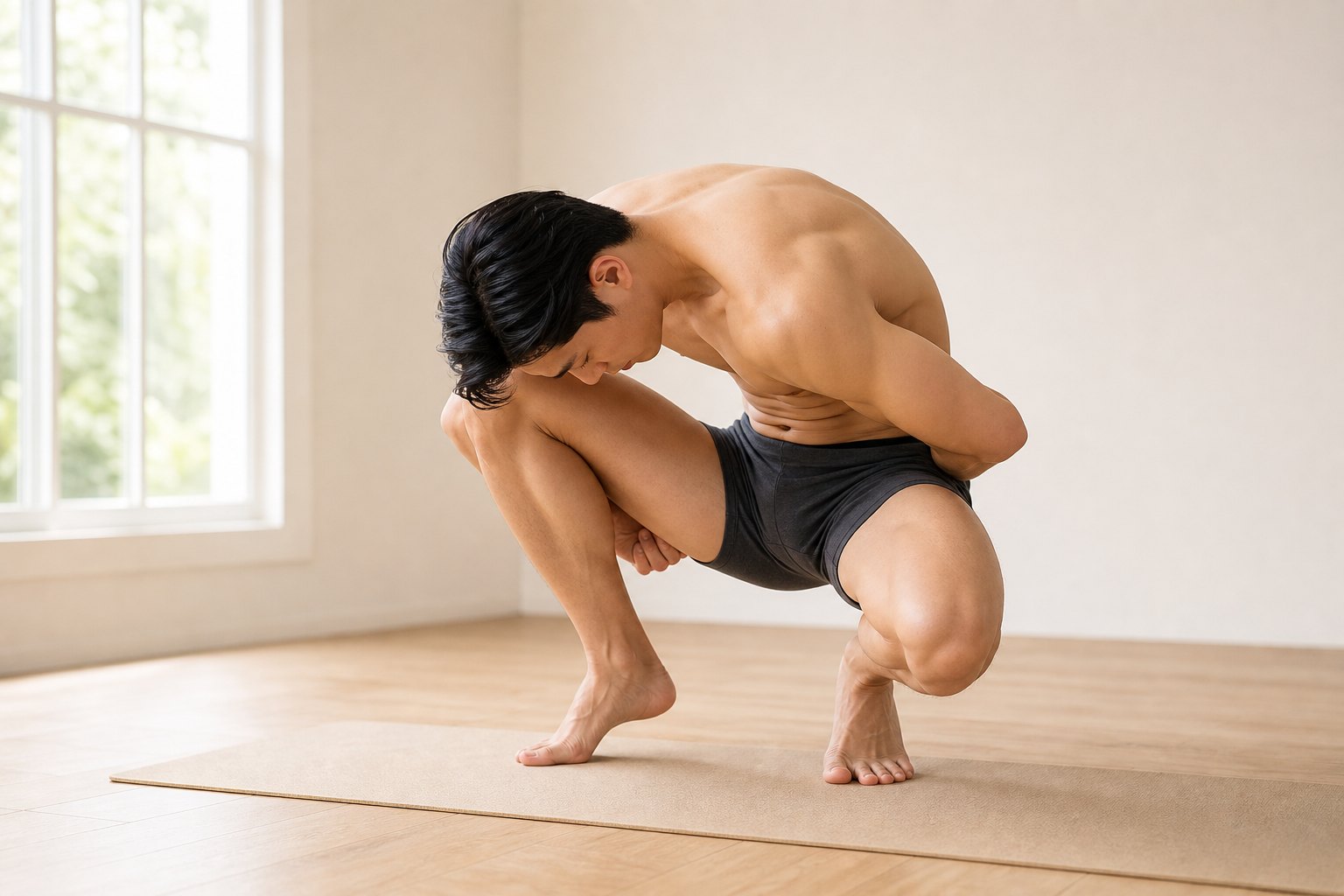 よくあるミスアライメント: しゃがんだ時点で背中が丸まっている (男性)