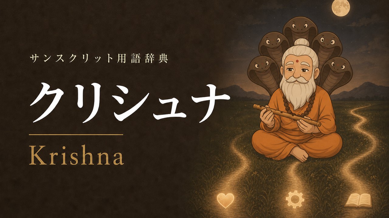 クリシュナ (Krishna) の意味を表すイラスト (サンスクリット用語辞典)