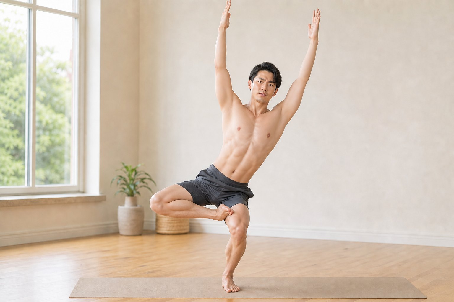 よくあるミスアライメント: 上げた脚側の腰が横に開いて、体が傾く (男性)