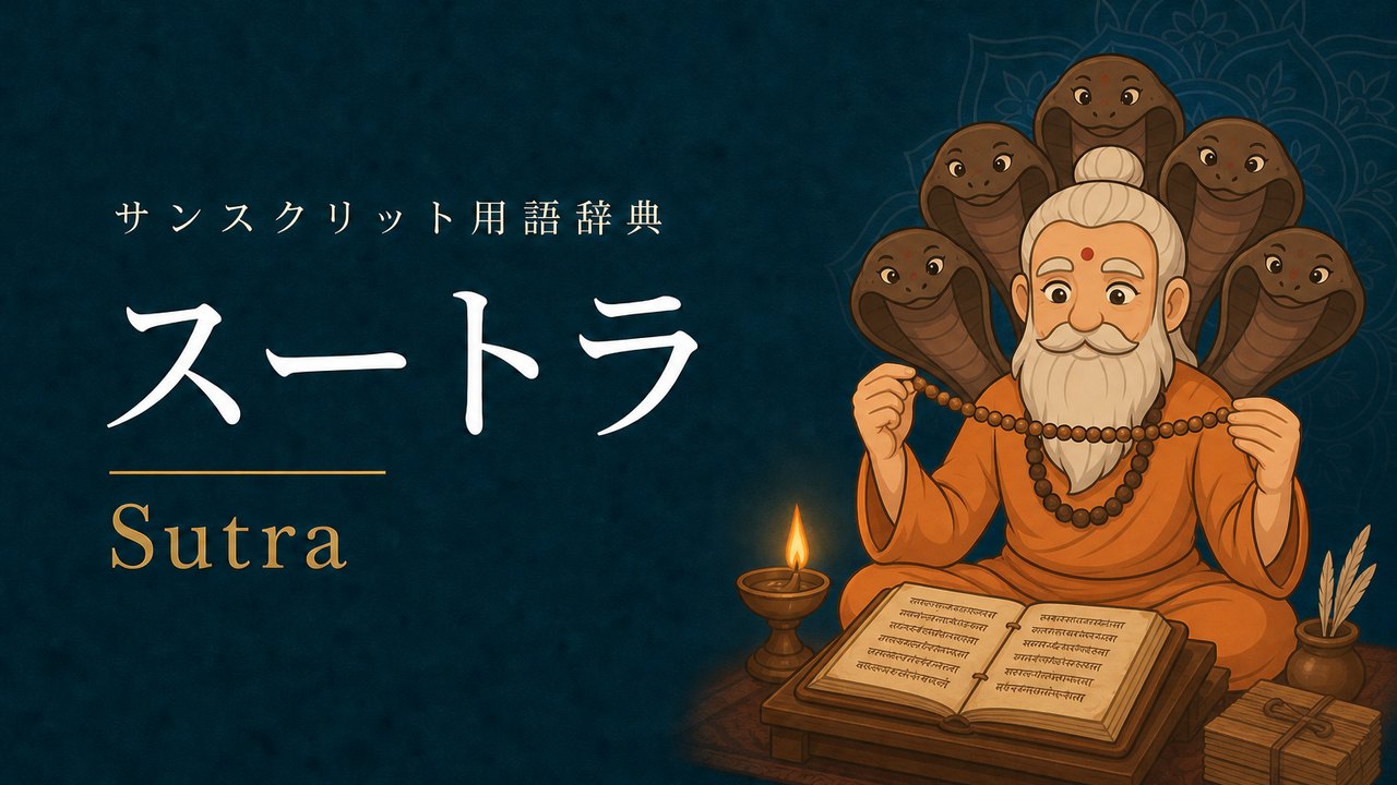スートラ (Sutra) の意味を表すイラスト (サンスクリット用語辞典)