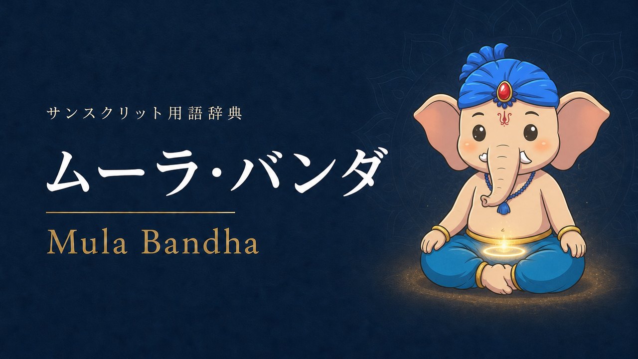 ムーラ・バンダ (Mula Bandha・根のロック) の意味を表すイラスト (サンスクリット用語辞典)