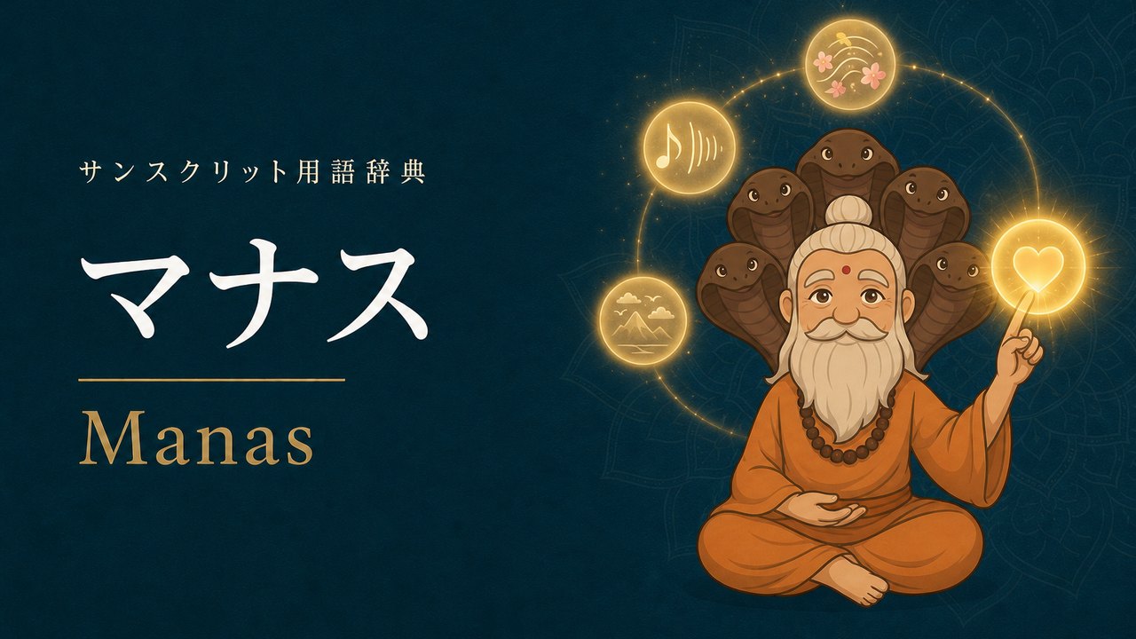 マナス (Manas・感覚を処理する心) の意味を表すイラスト (サンスクリット用語辞典)