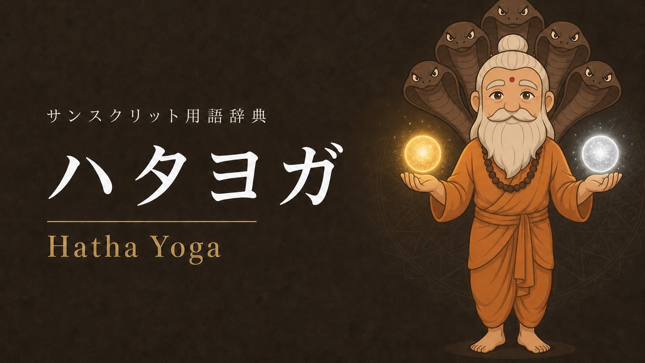 ハタヨガ (Hatha Yoga) の意味を表すイラスト (サンスクリット用語辞典)