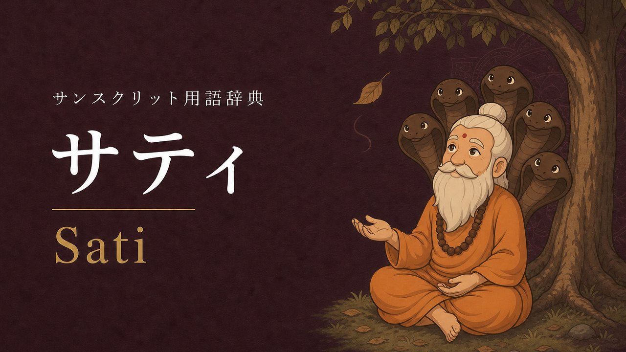 サティ (Sati・マインドフルネス) の意味を表すイラスト (サンスクリット用語辞典)