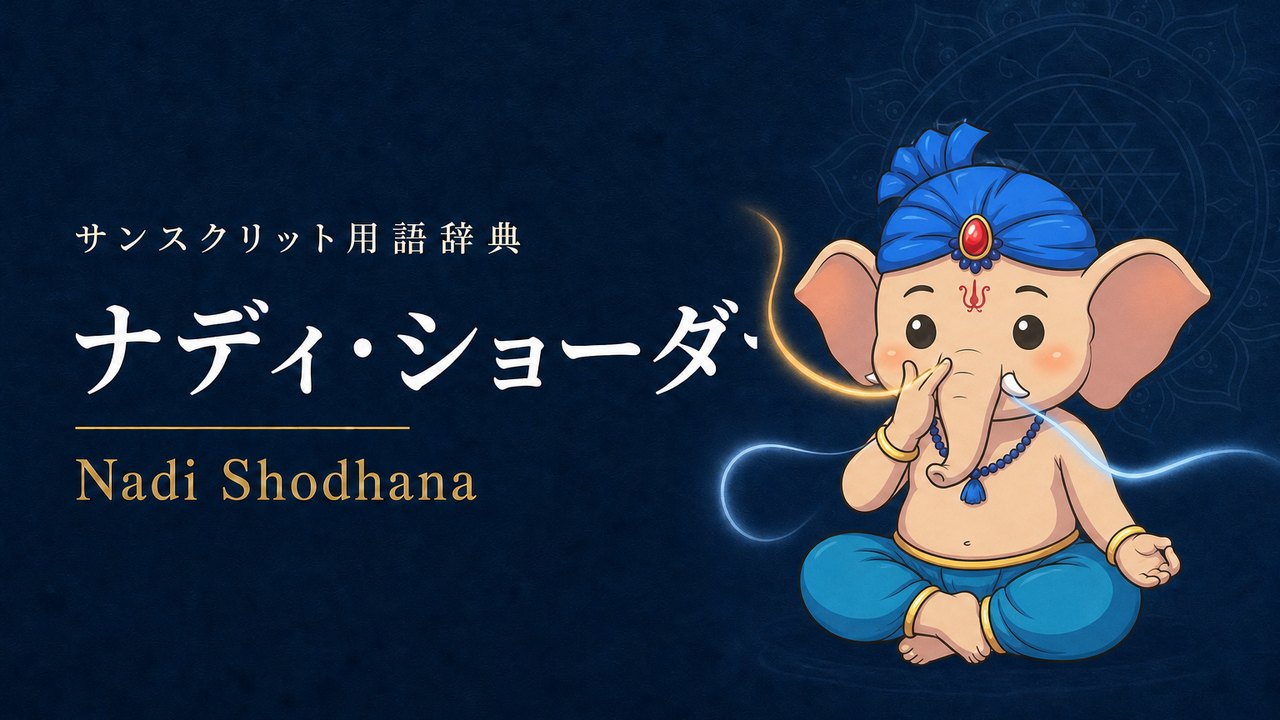 ナディ・ショーダナ (Nadi Shodhana・片鼻呼吸) の意味を表すイラスト (サンスクリット用語辞典)