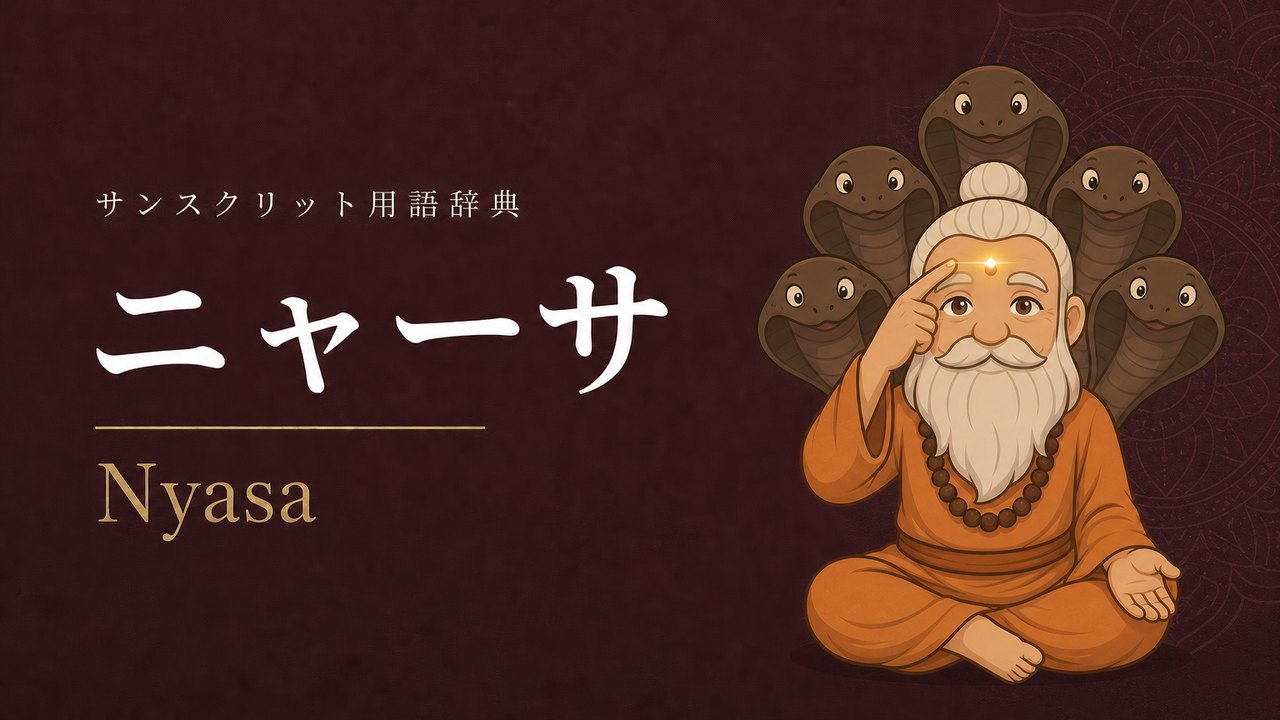 ニャーサ (Nyasa・置くこと) の意味を表すイラスト (サンスクリット用語辞典)
