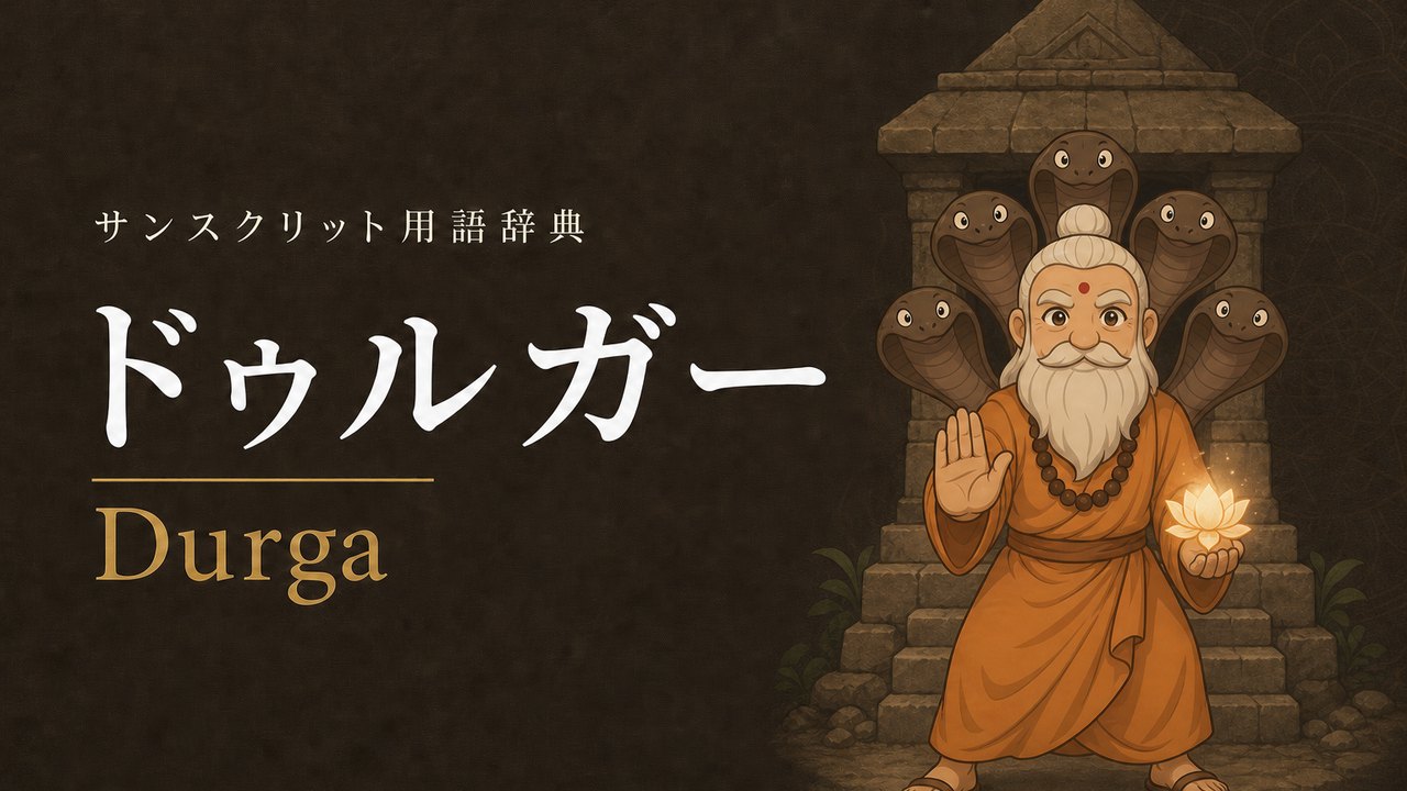 ドゥルガー (Durga・近づきがたい砦) の意味を表すイラスト (サンスクリット用語辞典)