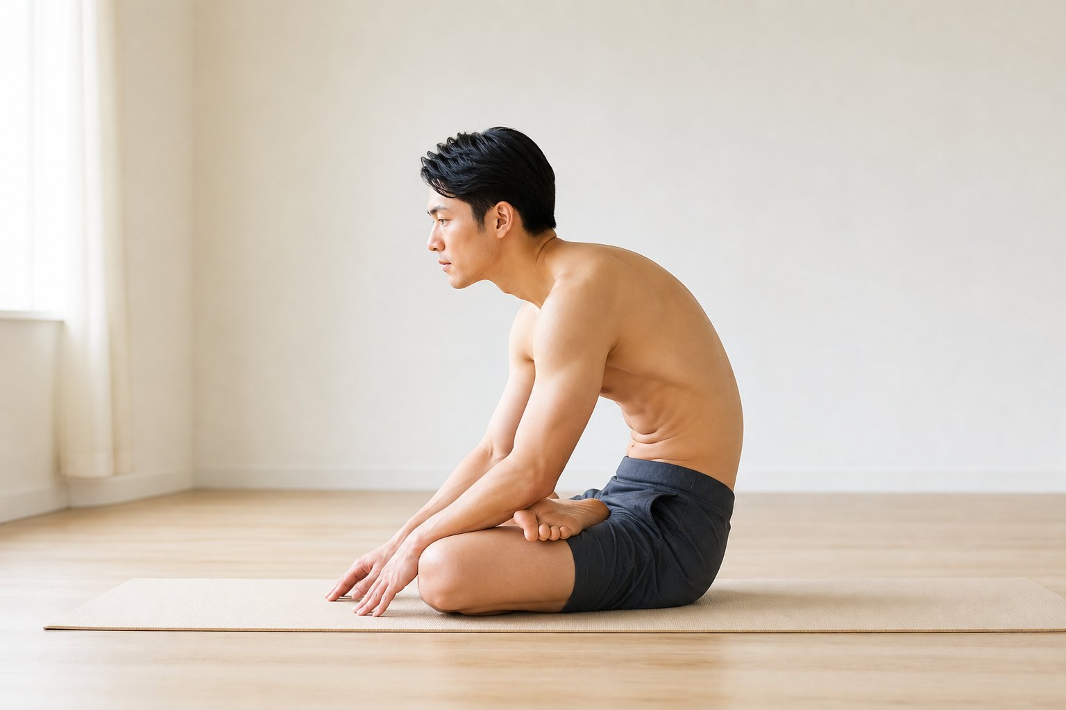 よくあるミスアライメント: 背中が丸まってしまう (男性)