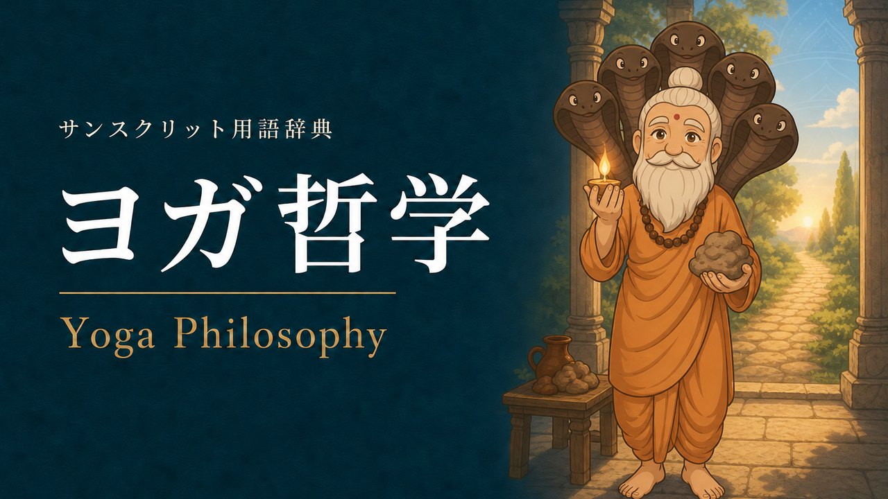 ヨガ哲学 (Yoga Philosophy) の意味を表すイラスト (サンスクリット用語辞典)