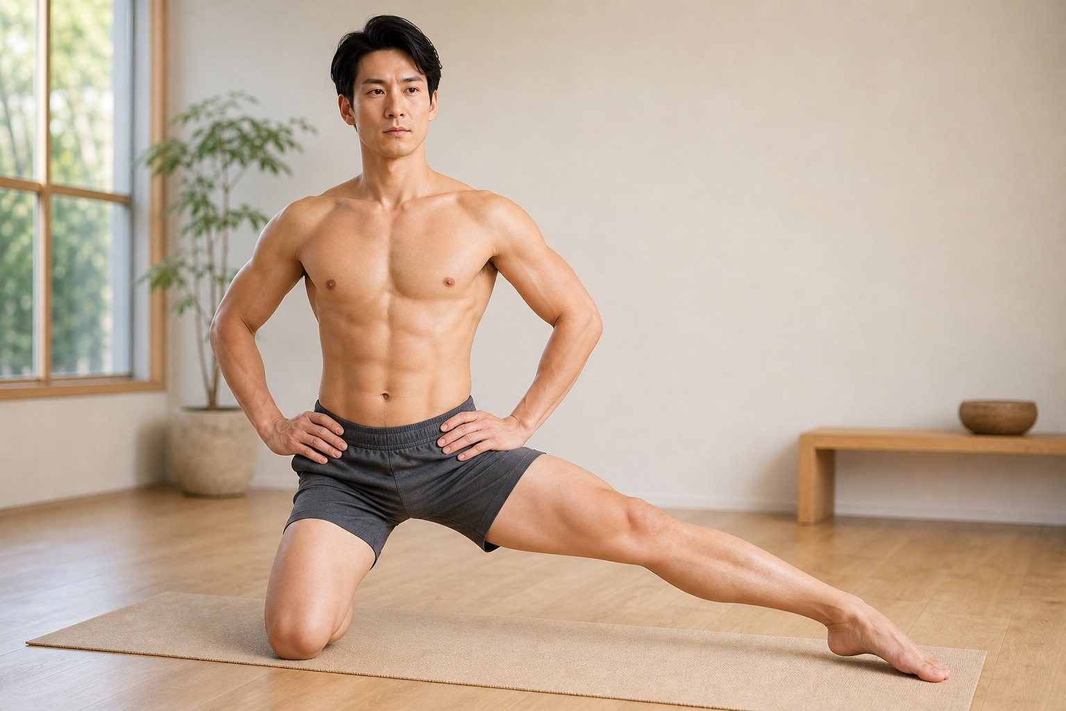 よくあるミスアライメント: 伸ばした脚の膝の内側が痛い (男性)