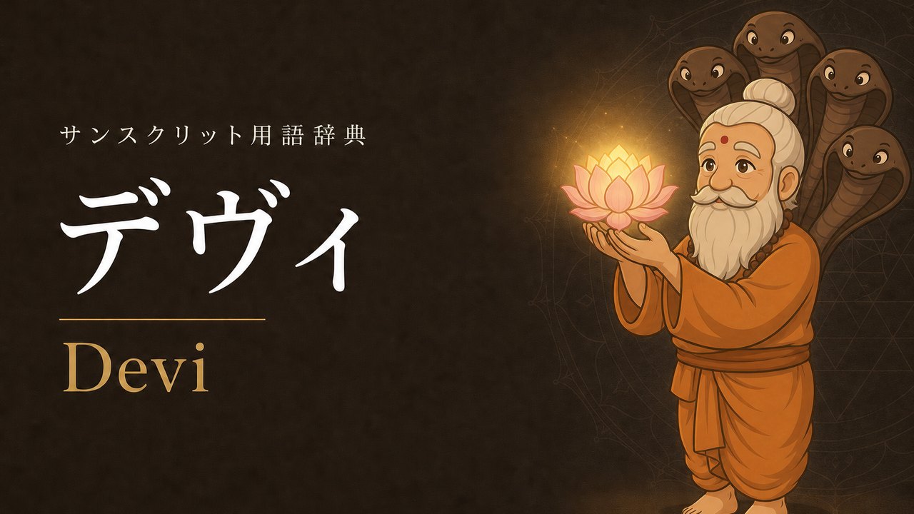 デーヴィー (Devi・女神) の意味を表すイラスト (サンスクリット用語辞典)